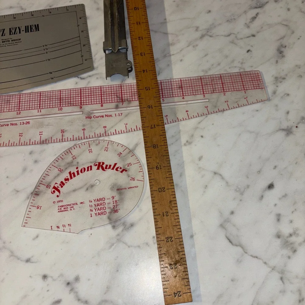 Vintage Sewing Tool Lot Dritz Ezy-Hem Pin-It Skirt Marker Fashion Ruler T-Square